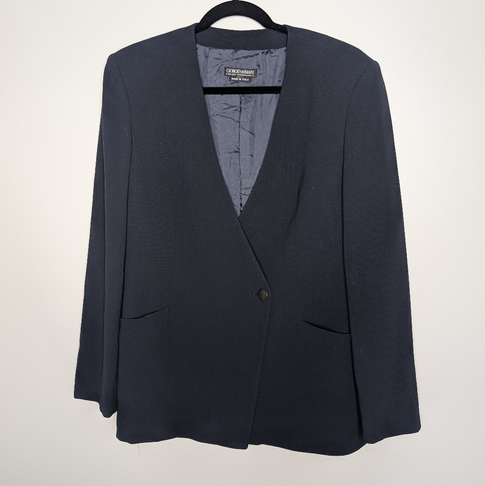 Giorgio Armani Wool Blazer Colarless Navy sz 44